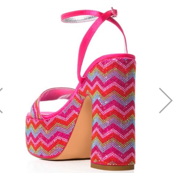 AZALEA WANG Vanna Rhinestone Platform Sandal Block Heels - Picture 6 of 10